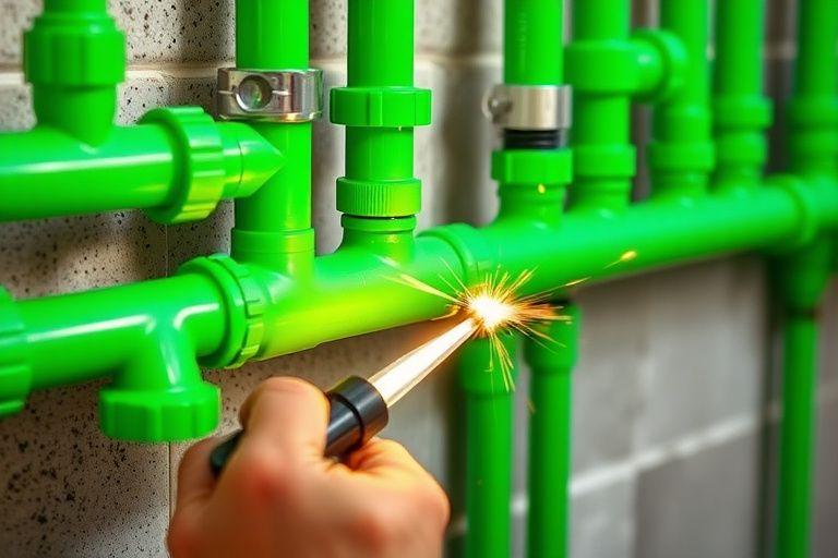 Close-up of new PPR water piping being fitted